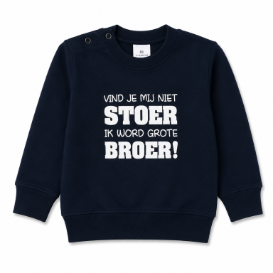 Blauwe, sweater, Trui, witte, tekst, grote, broer, stoer